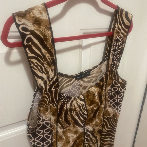 Nineties Scoop Neck Tiger Stripe Sleeveless Dress Fit and Flare Women XL Vintage - Picture 3 of 15